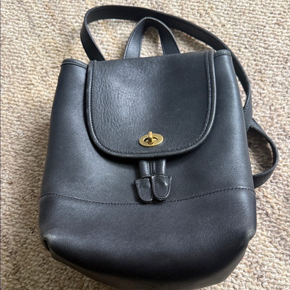 Coach Black Leather Backpack with Gold Hardware